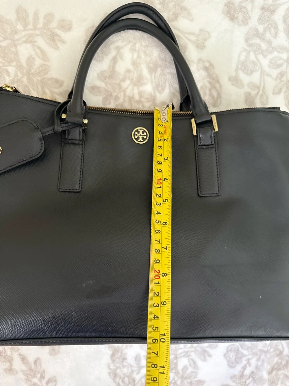 Tory Burch Robinson Double Zip Tote Black Saffiano Leather with Crossbody Strap